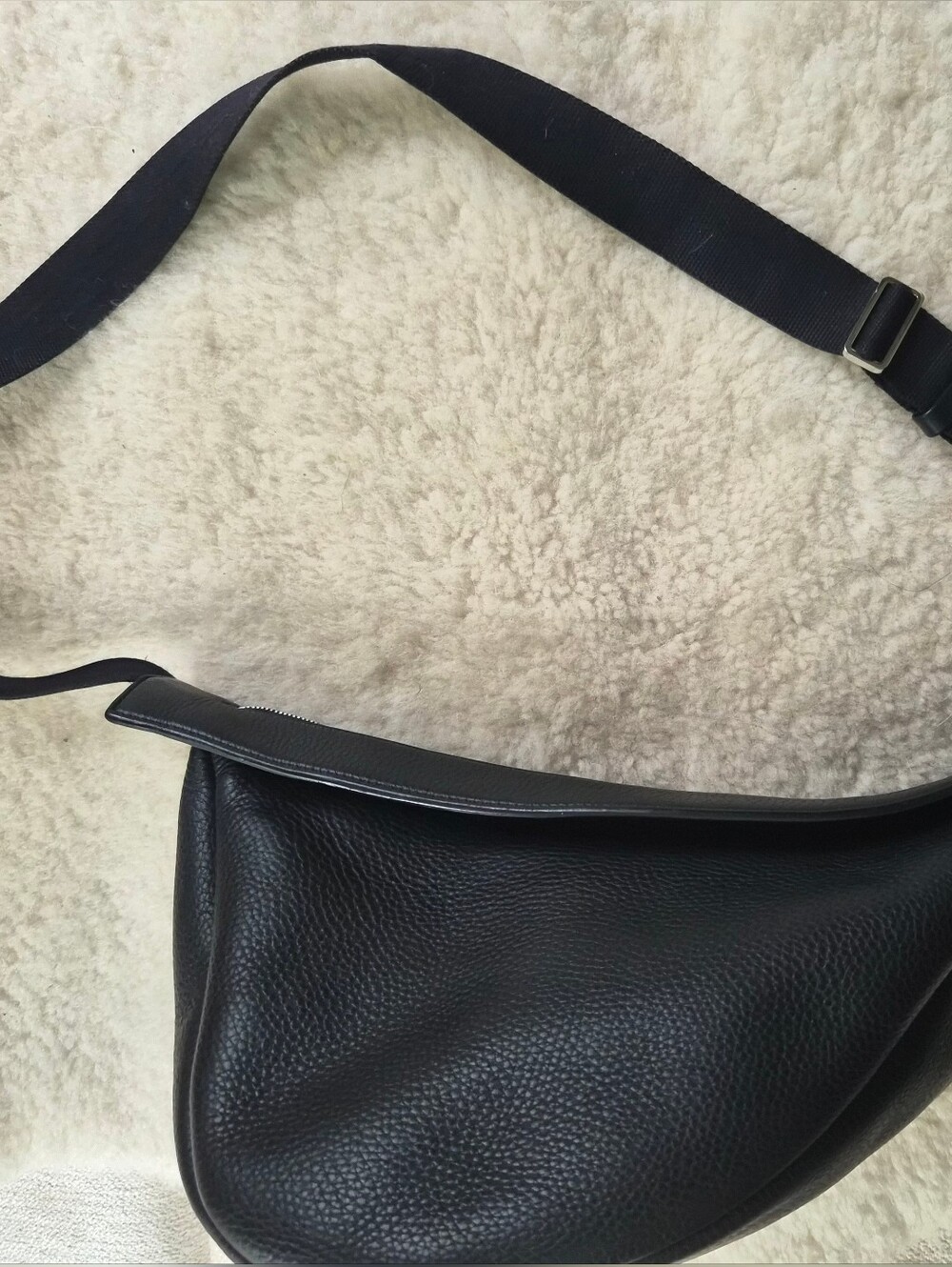 The Row Large Slouchy Banana Bag Black Pebbled Calfskin Leather Crossbody  $2550